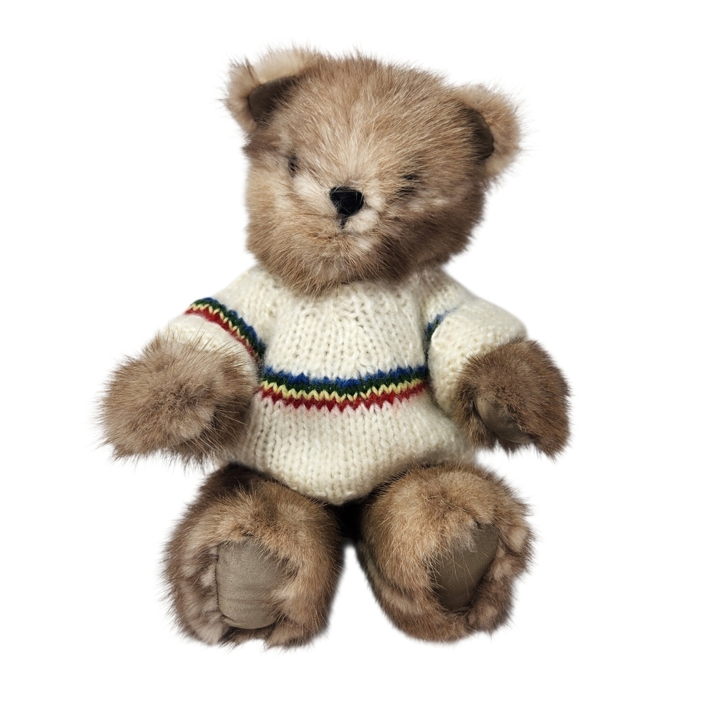 Vintage Real Mink Fur Teddy Bear in Knitted Sweater Rare Small Excellent Cond